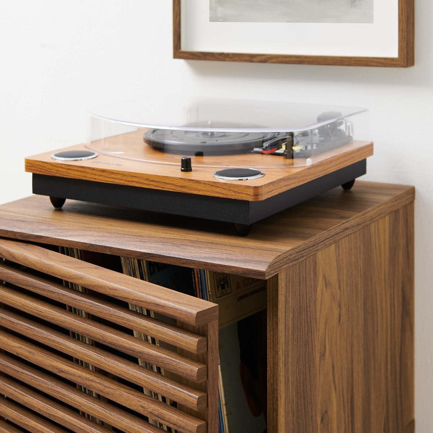 Modway Render Mid-Century Modern 19' Vinyl Record Display Stand in Walnut, 19 Inch
