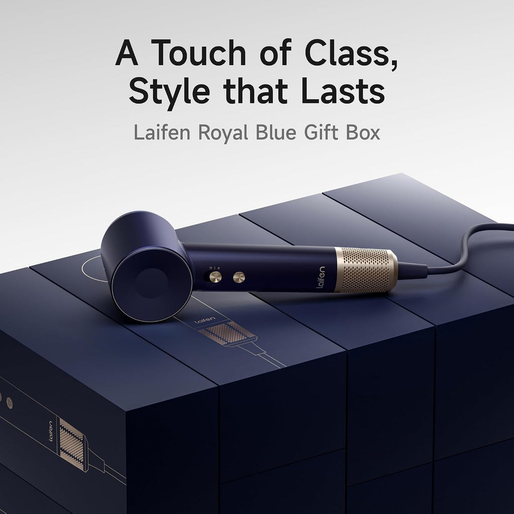 Laifen Premium High-Speed Hair Dryer Royal Blue Gift Box, Professional Ionic Portable Blow Dryer with 110,000 RPM, Lightweight, Low Noise, 360° Magnetic Styling Attachment, Wall Mount, Gift Bag, HD502