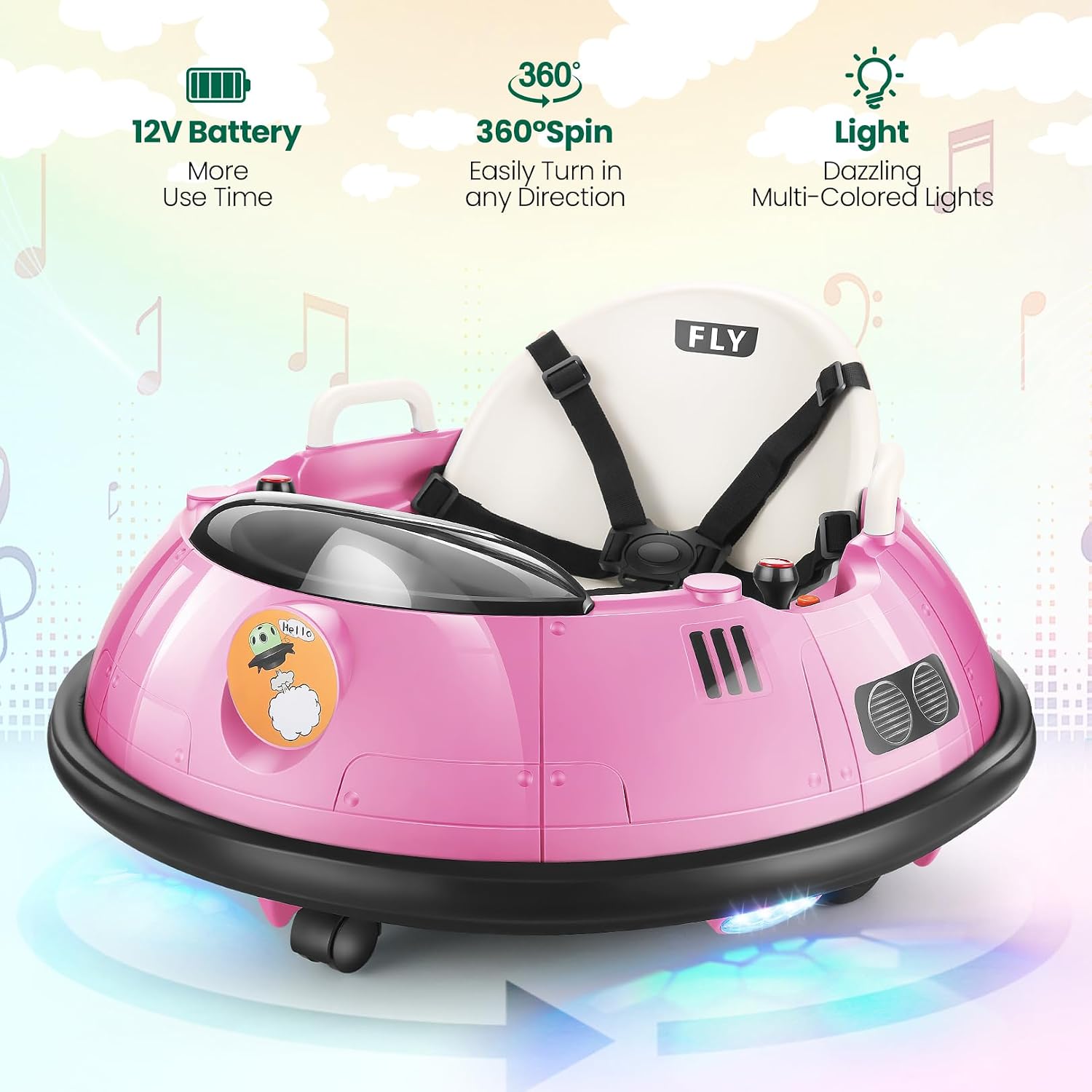 Hikole Kids Bumper Car with Remote Control, Electric Ride On Bumper Car for Toddler Ages 1.5-5 Years Old, Flashing LED Light, 360 Degree Spin, Safety Belt, Gift for Boys Girls, Pink