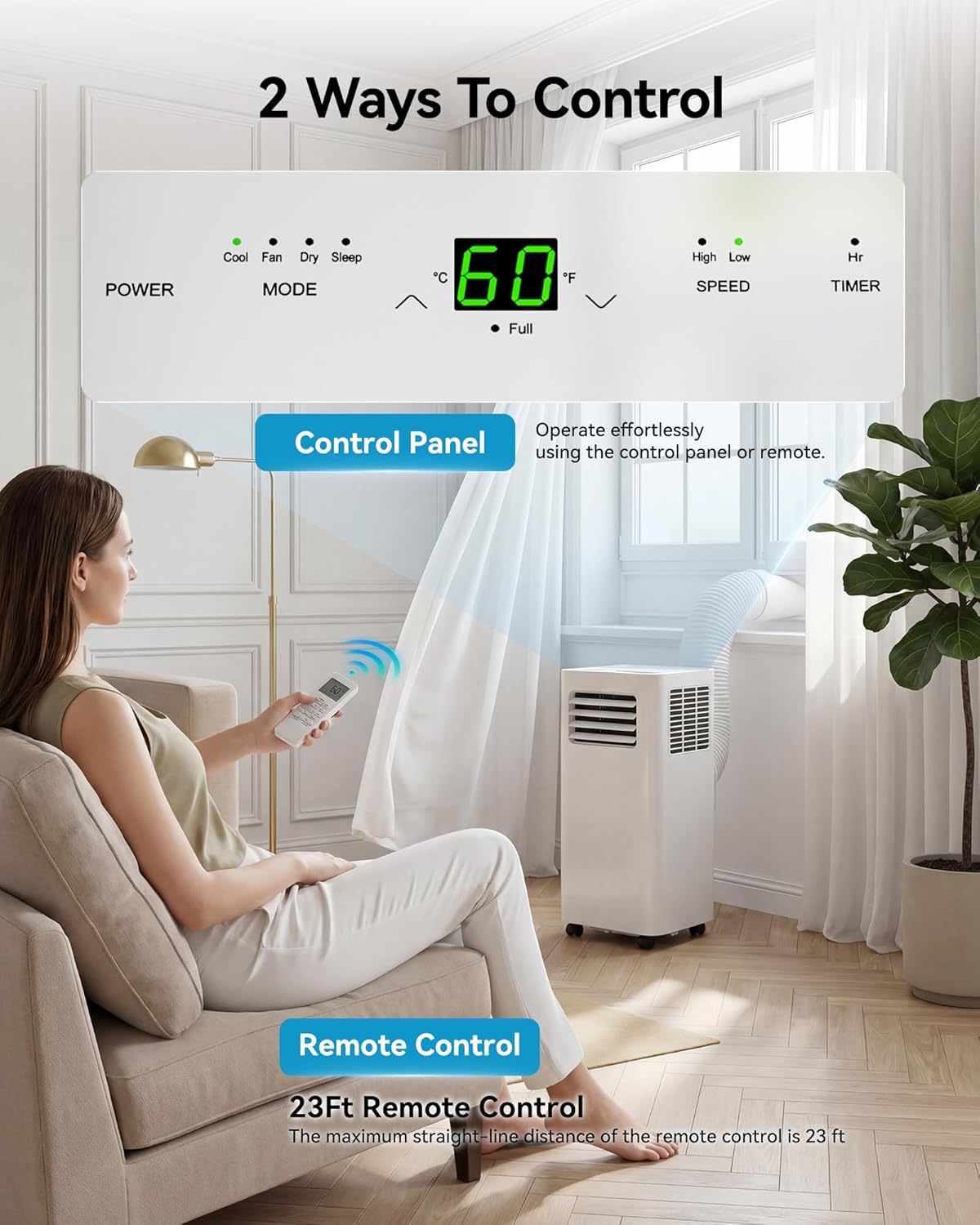 Feelfunn 8000 BTU Portable Air Conditioner, 3-in-1 Cools 350 Sq.Ft, Quiet AC with Fan & Dehumidifier, LED Display, Remote, 24H Timer, Window Kit, for Bedroom/Office/Dorms