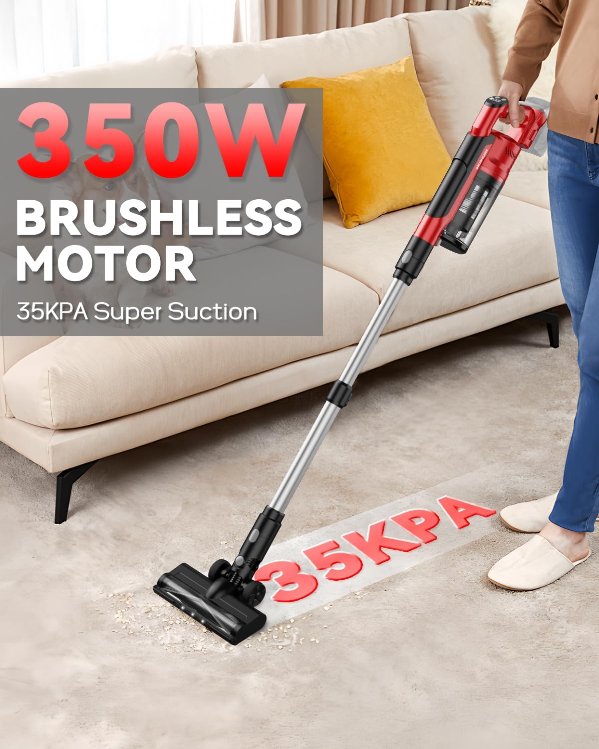 350W Cordless Vacuum Cleaner for Milwaukee Battery, 35kPa Brushless Lightweight Stick Vacuum with 3 Mode Suction, 6 in 1 Stick Vacuum Cleaner with HEPA for Floor, Carpet, Car (Battery Not Included)