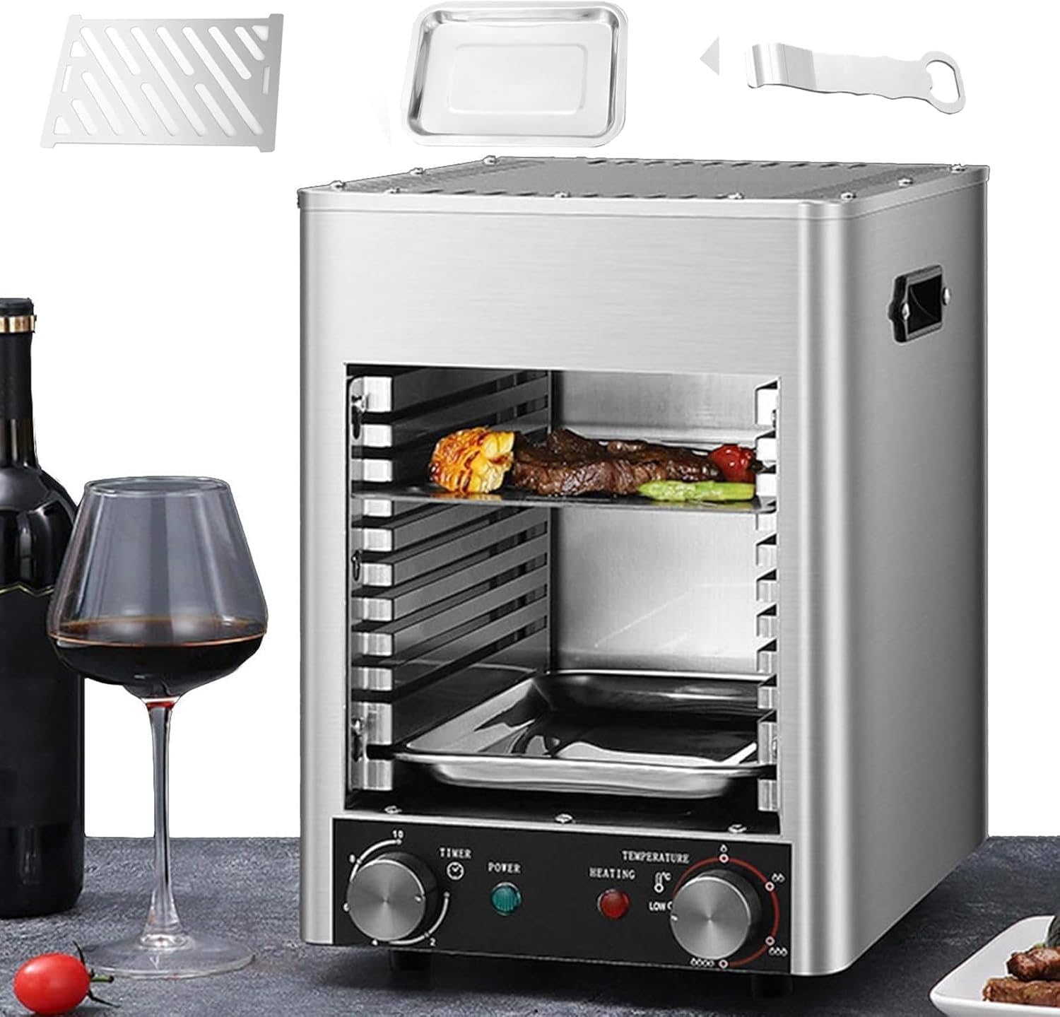 Electric Grill Indoor, 10-Tier Grill Machine for Steak & Beef, 1700W Grill With Removable Plates, 200-800℃ Range Indoor BBQ, Table Top Grill For Cooking Indoors
