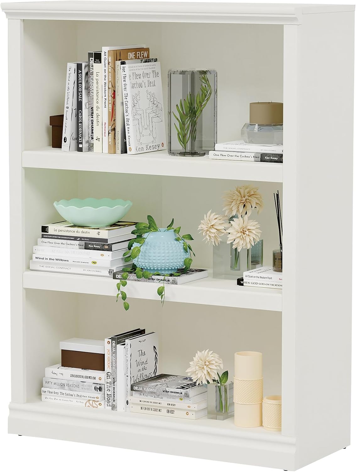 Bevfint 43 in Tall Bookcase, 3-Tier Bookshelf Open Storage, 33 inch Wide Floor Standing Indoor Furniture, Book Cases for Home School Library Office Bedroom Kids, White 3 Tiers
