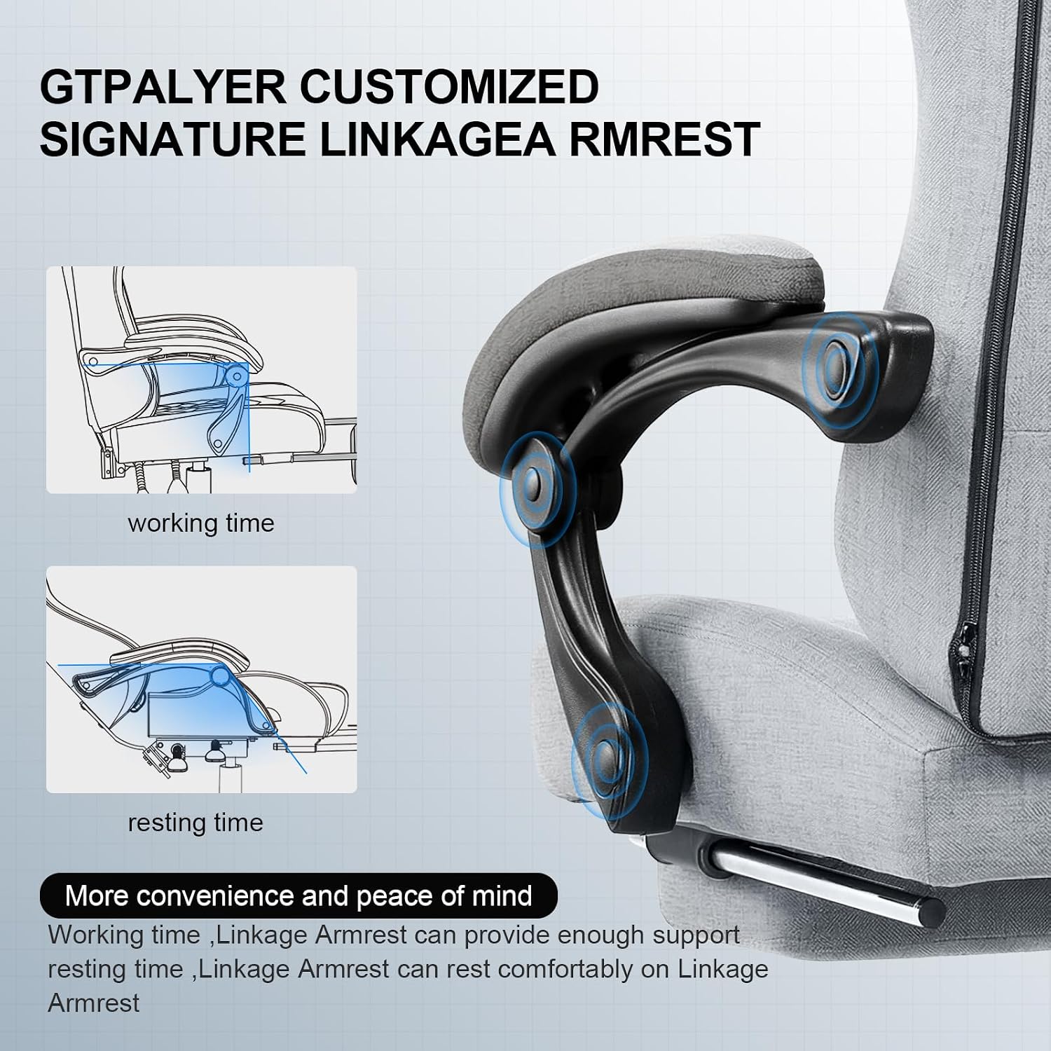 GTPLAYER Gaming Chair, Computer Office Chair with Pocket Spring Cushion, Linkage Armrests and Footrest, High Back Ergonomic Computer Chair with Lumbar Support Task Chair with Footrest
