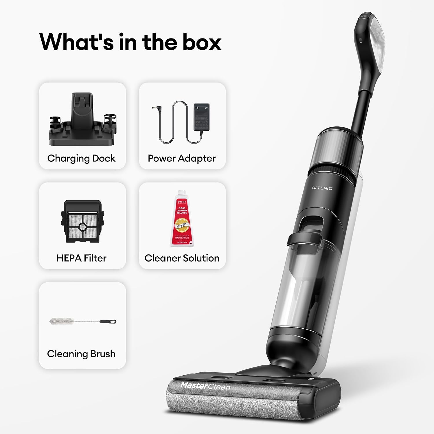 Ultenic Wet Dry Vacuum Cleaner, Cordless Vacuum Mop Combo with Self-Cleaning, 50min Runtime, Smart Mess Detection, Edge Cleaning, LED Display, 3-in-1 Floor Cleaner Machine for Hard Floor, Black＆White