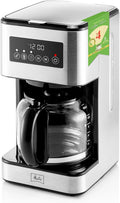 Melitta Aroma Series Programmable Drip Coffee Makers Parent (Aroma Tocco Plus Black and Stainless Steel 12 Cups) with 5-Pack Coffee Filters