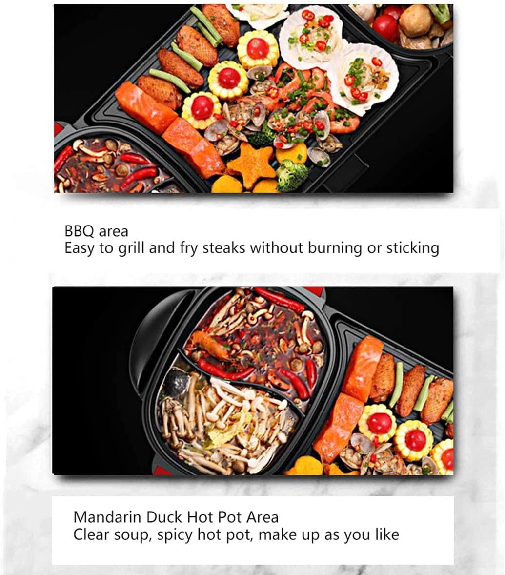 BBQ Smokeless Grill Multifunction Electric Grill Indoor Hot Pot, Home Cooker Griddle Multi Purpose Korean Barbecue Hot Pot Smokeless Teppanyaki BBQ Grill Hotpot Pot Family Dinner