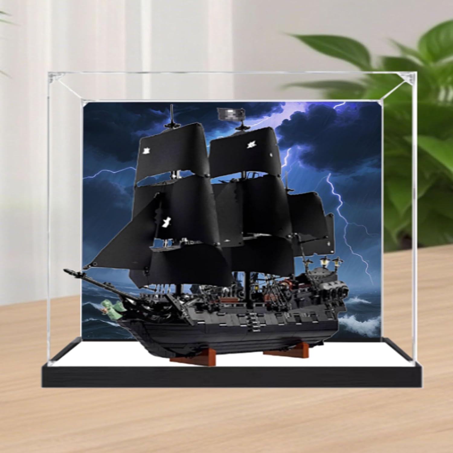 Dustproof Clear Acrylic Display Case,Designed for Lego 10365 Caribbean Pirate Ship Model Dustproof Box, Storage Box(Model Kit Not Included) (Black Mirror Back Spray3mm)