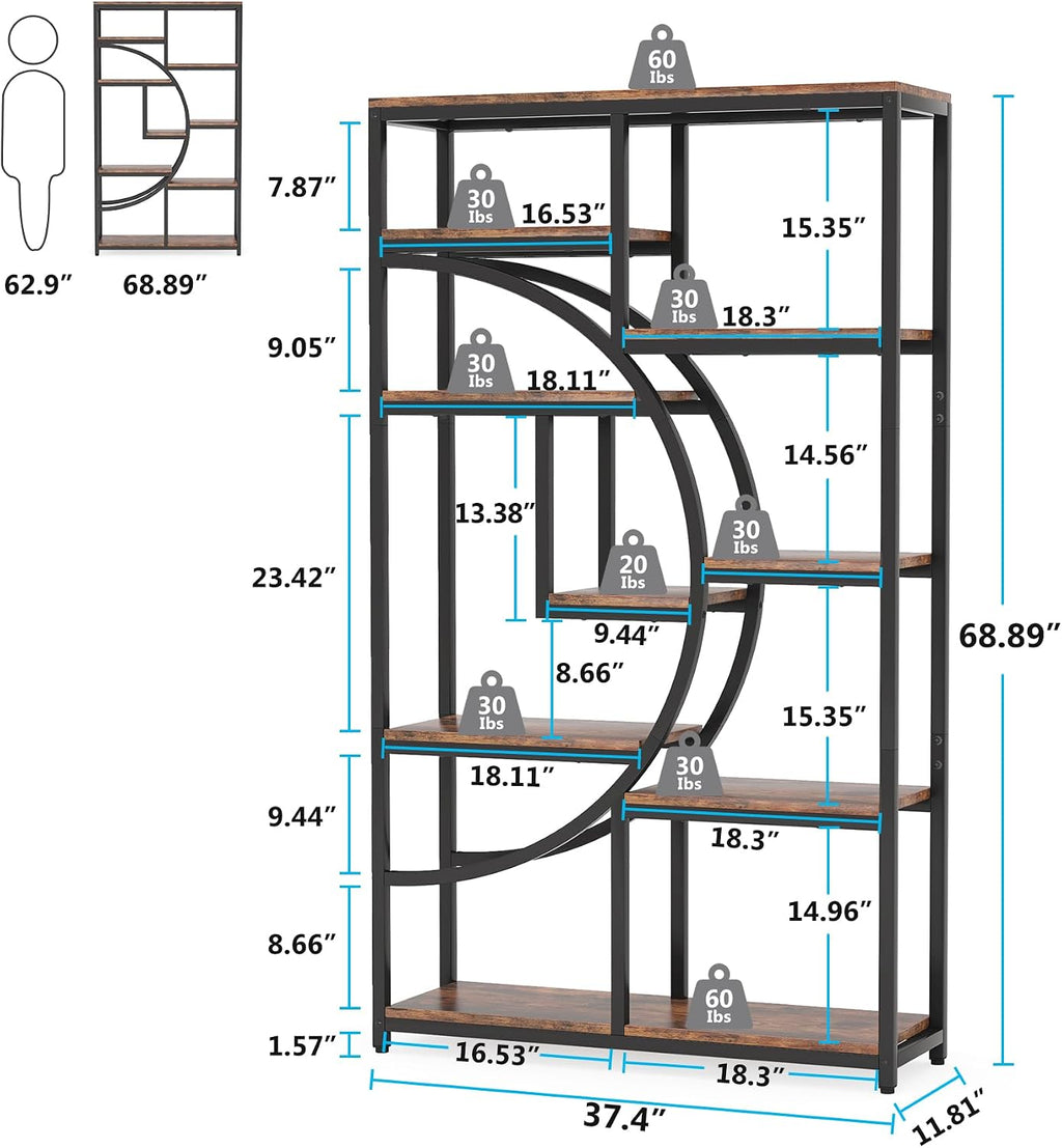 Tribesigns Bookshelf, Industrial 5 Tier Etagere Bookcase, Freestanding Tall Bookshelves Display Shelf Storage Organizer with 9-Open Storage Shelf for Living Room, Bedroom