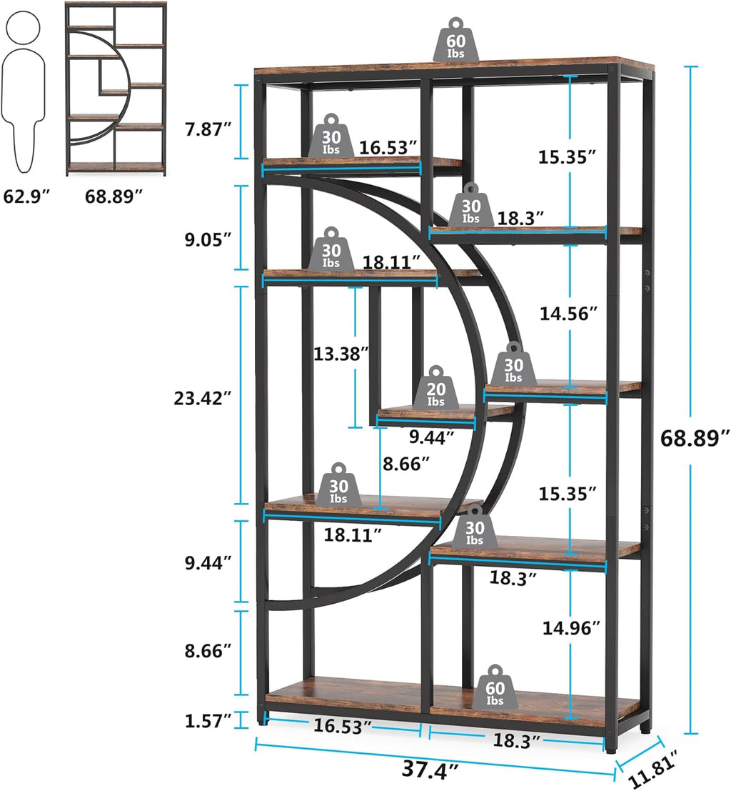 Tribesigns Bookshelf Industrial 5 Tier Etagere Bookcase, Freestanding Tall Bookshelves Display Shelf Storage Organizer with 9-Open Storage Shelf for Living Room, Bedroom, 2 Pack