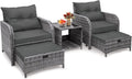 5 Pieces Wicker Outdoor Patio Chairs with Ottomans, All Weather PE Rattan Outdoor Conversation Set Bistro Patio Furniture Set with Hidden Ottoman for Porch Backyard Balcony, Grey