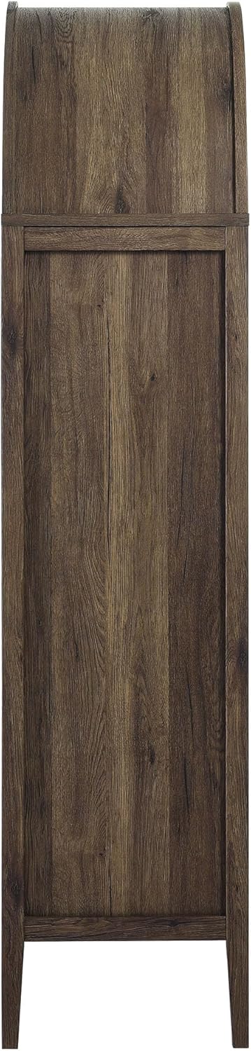 Modway Nolan Modern Farmhouse 71 Inch Tall Arched Storage Display Cabinet in Walnut Hickory Wood Grain - 4-Tier Bookcase with Glass Doors and Shelves - Arch Accent Cabinet for Living Room