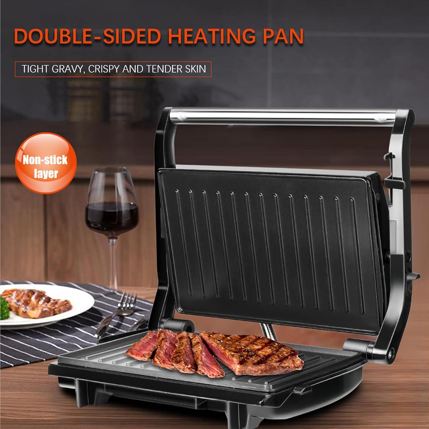 1000W Sandwich Maker, with Ceramic Non-stick Plates, Opens 180 Degrees for Any Size Food, 3-in-1 Sandwich Press Electric Grill, Drip Spout & Locking Lid, for Toasted Cheese Snacks, Quick Breakfast