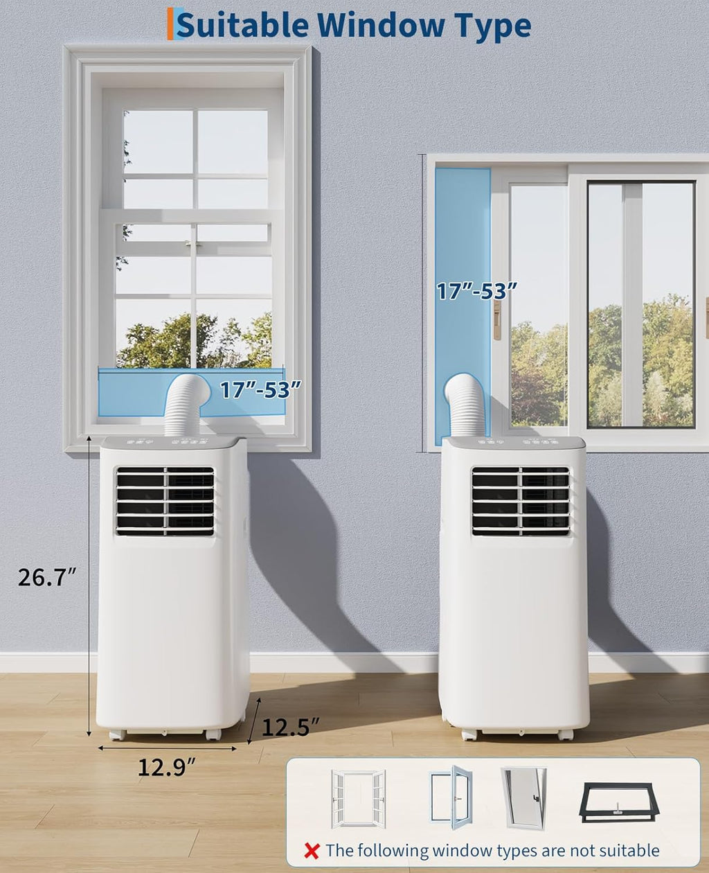 GarveeTech Portable Air Conditioner, 8,000 BTUs Room Air Conditioner, 3 in-1 Cooling AC Portable Air Conditioner with Fan & Dehumidifier, Standing Air Conditioner, Ventless Floor AC