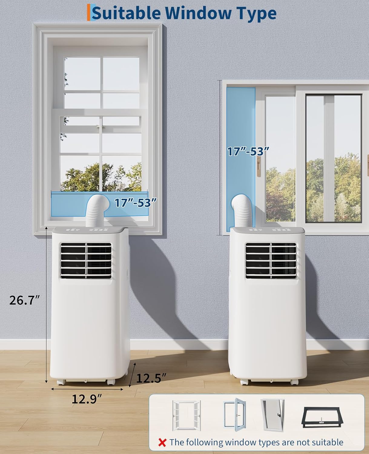 GarveeTech Portable Air Conditioner, 8,000 BTUs Room Air Conditioner, 3 in-1 Cooling AC Portable Air Conditioner with Fan & Dehumidifier, Standing Air Conditioner, Ventless Floor AC