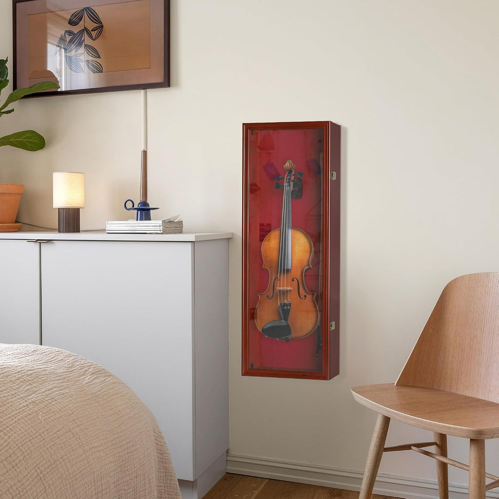 Violin Display Case Violin Case Hanger Stand 33' Height Mahogany Finish Frame fits Ukulele Fiddle Also