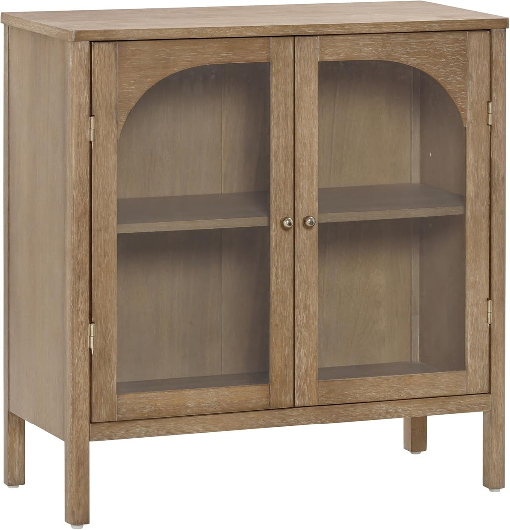 Nathan James Mason Storage Cabinet, Free Standing Accent Sideboard Buffet, Credenza with Glass Doors and Adjustable Shelf in Brushed Light Brown Wood for Dining Room, Entryway and Living Room