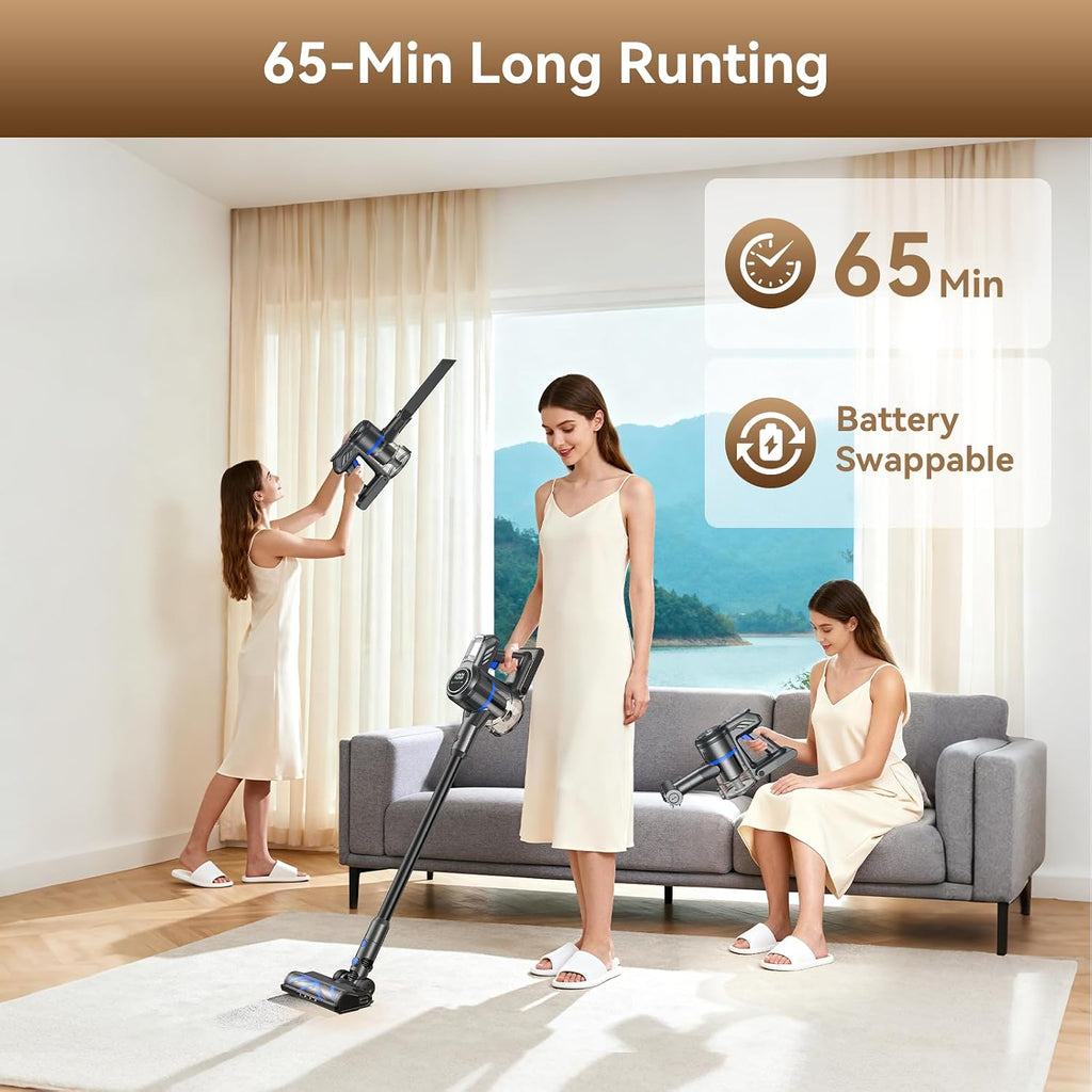 DREAME J30-W Cordless Vacuum Cleaner with LED Headlights, 450W Powerful Suction, 60Min Runtimes, Detachable Battery, One-Touch Emptying, Stick Vacuum Cleaner for Pet Hair, Carpet & Hard Floor