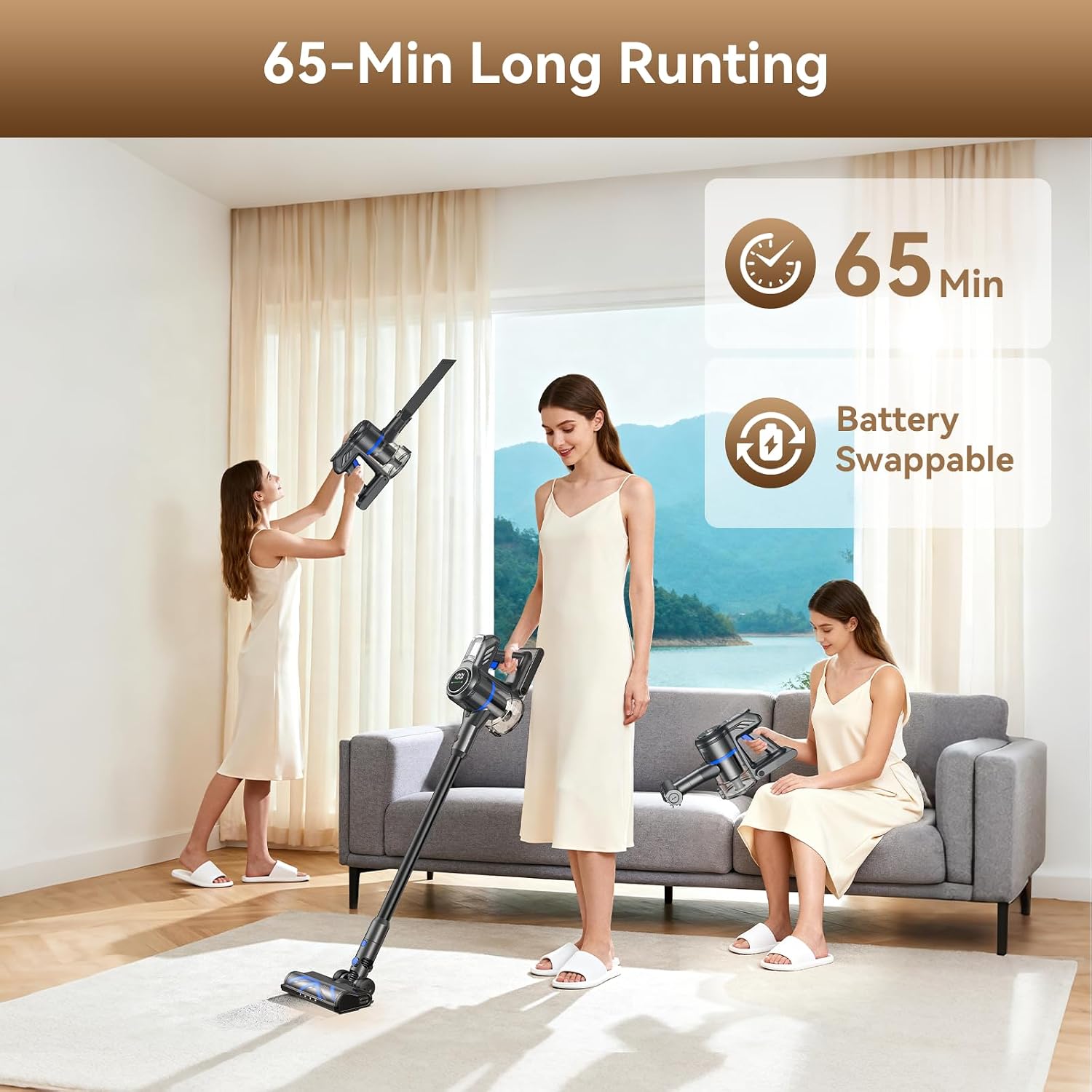 DREAME J30-W Cordless Vacuum Cleaner with LED Headlights, 450W Powerful Suction, 60Min Runtimes, Detachable Battery, One-Touch Emptying, Stick Vacuum Cleaner for Pet Hair, Carpet & Hard Floor