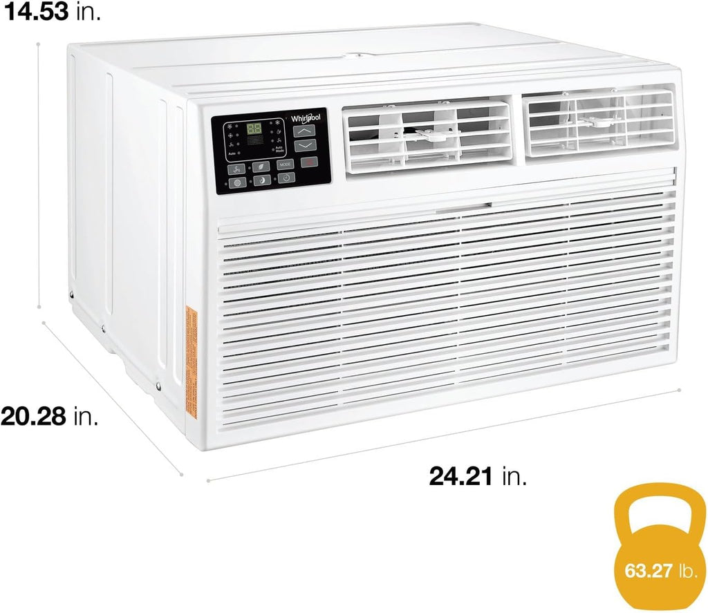 Whirlpool 10,000 BTU Through the Wall Air Conditioner, 230V, Cools up to 450 Sq. Ft for Living Room, Bedroom, Kitchen, Apartment, with Dehumidifier, Remote Control, Digital Display, 24H Timer, White