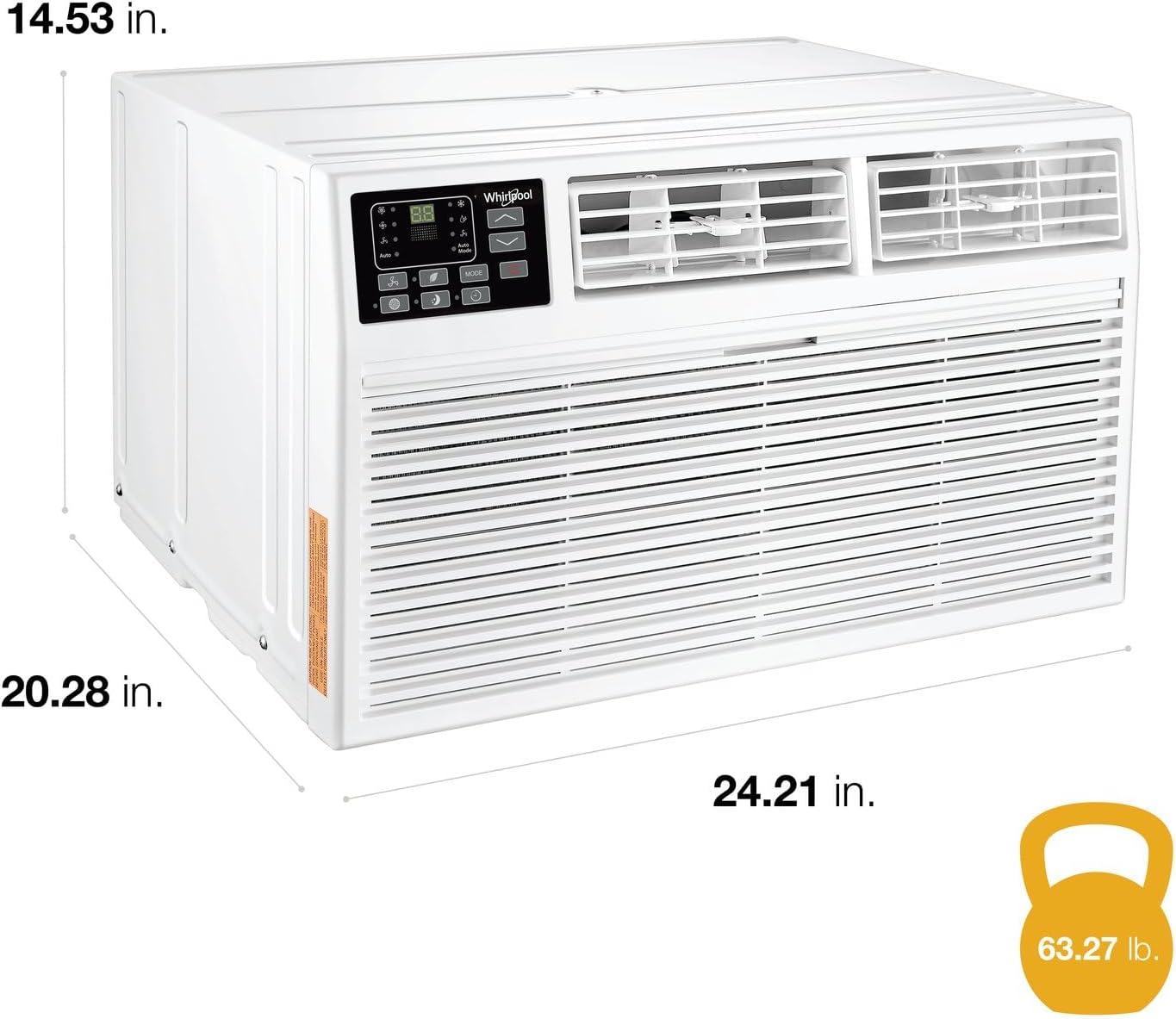 Whirlpool 10,000 BTU Through the Wall Air Conditioner, 230V, Cools up to 450 Sq. Ft for Living Room, Bedroom, Kitchen, Apartment, with Dehumidifier, Remote Control, Digital Display, 24H Timer, White