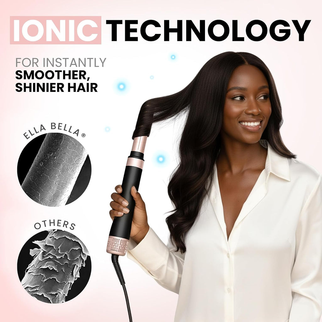 ELLA BELLA® 6 in 1 Professional Hot Air Styler • Powerful Hair Dryer & Straightener Set • Styling Without Heat Damage • Fast Drying Curling Volumizing Straightening • Includes Protective Travel Case