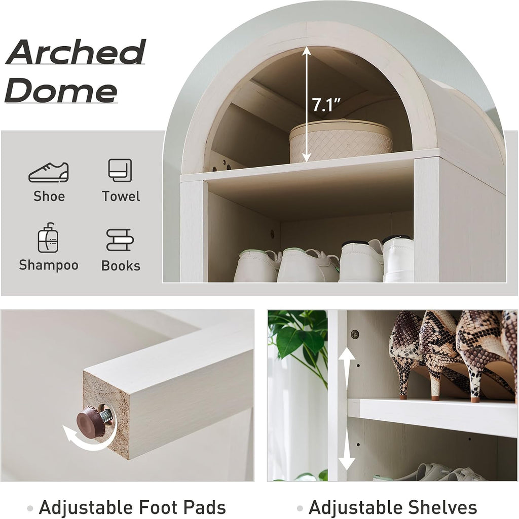 IFGET 71' Tall Arched Bookshelf, 8 Tiers Arch Bookcase with Storage, Modern Farmhouse Book Shelf with Adjustable Shelves, Wood Bookshelf w/Open Display Shelves for Living Room, Office (Antique White)