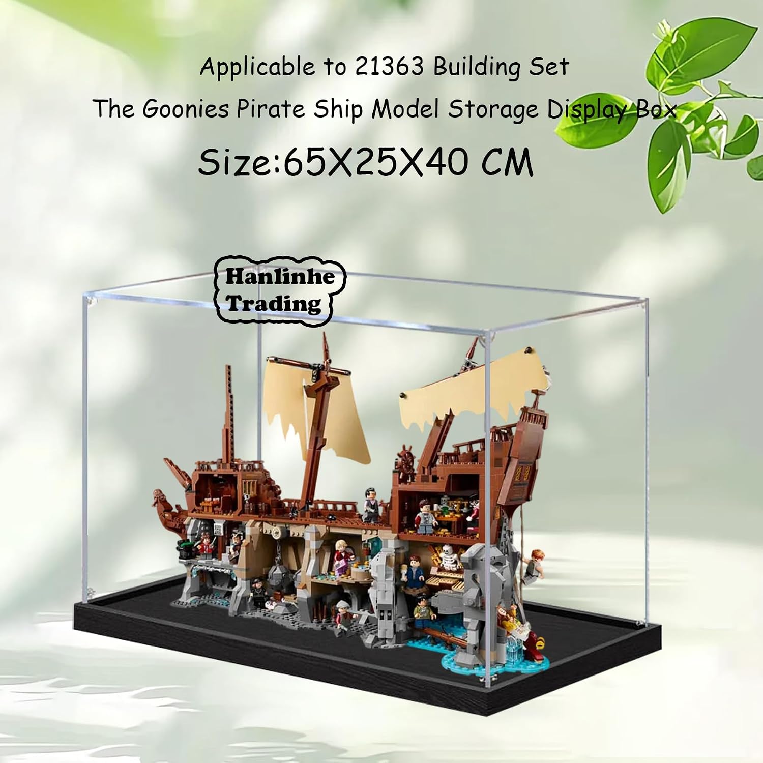 Acrylic Display Case for Lego 21363 The Goonies Pirate Ship Building Set– Dustproof Display Box, Display Box Compatible with Lego 21363-Only Display case (2mm Black Base)