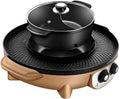 Korean BBQ Grill Smokefree Electric Grill,2200W Large Capacity 2 in 1 Electric Barbecue Grill Indoor Hot Pot with divider, Household Non-Stick Pan with 5 Temperature Adjust (Color : Gold)