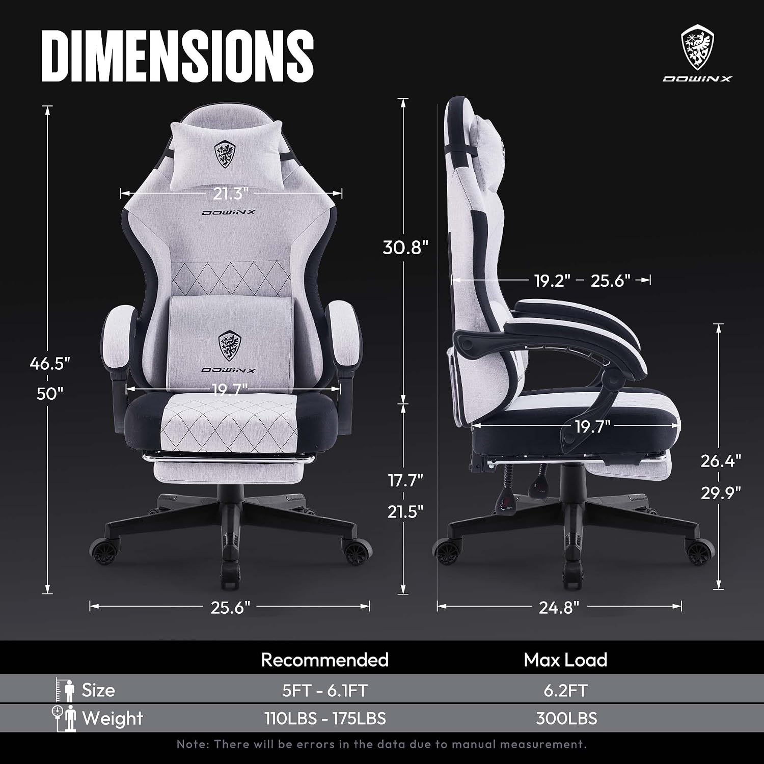 Dowinx Fabric Gaming Chair, Ergonomic Computer Chair with Footrest and Pocket Spring Cushion, Height Adjustable Video Gamer Chair with Lumbar Support for Adults, White Grey