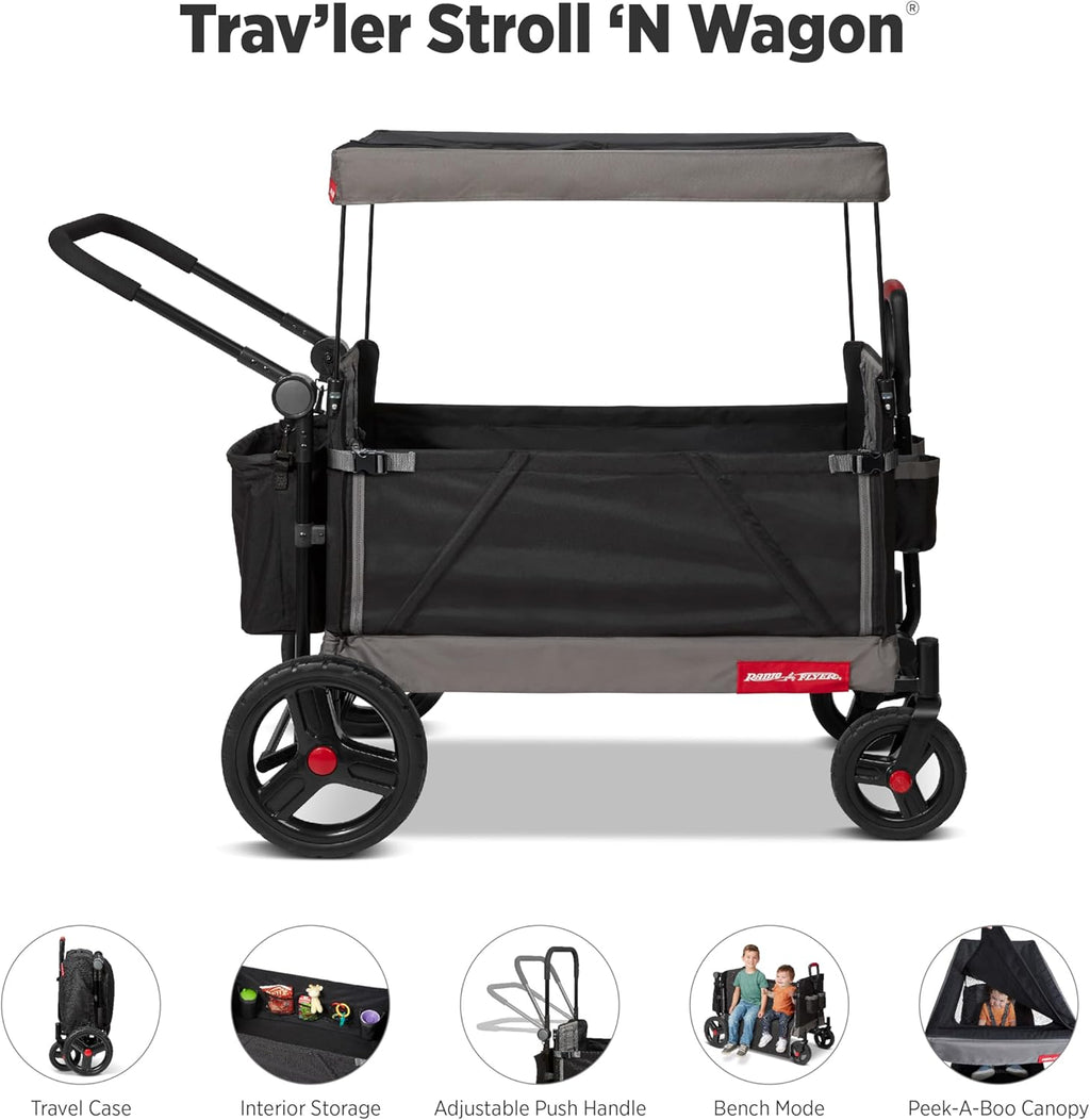 Radio Flyer Wagon for Kids, Baby Stroller, Outside Toys for Toddlers 1-3, Rolling Cart, Beach Cart with Wheels, Trav'ler Stroller Wagon with Protective Cover, for Ages 1+ Years