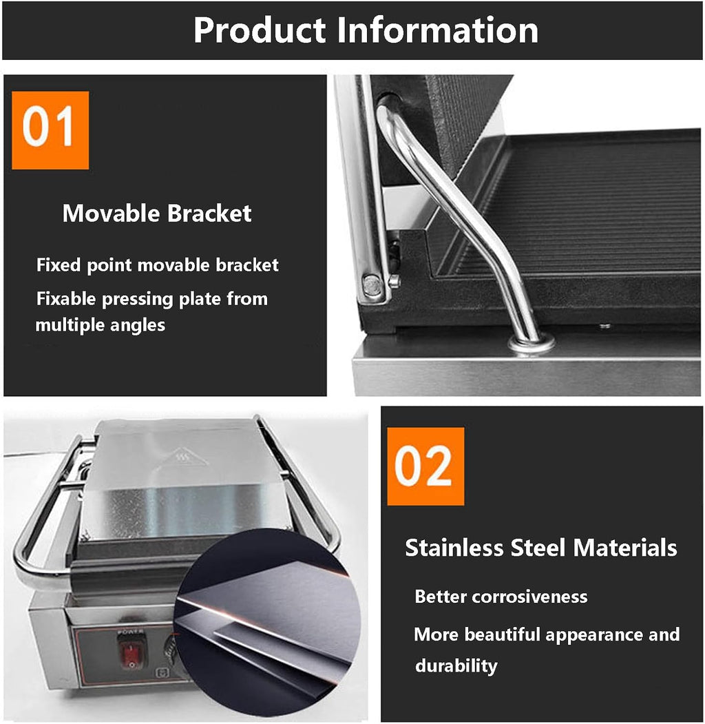 Sandwich Press Grill + Fish Scaler + Corkscrew, Electric Contact Grill with Adjustable Temperature 50-300℃, Nonstick Sandwich Toasters Sandwich Press for Outdoor Camping, Groo/Smoo