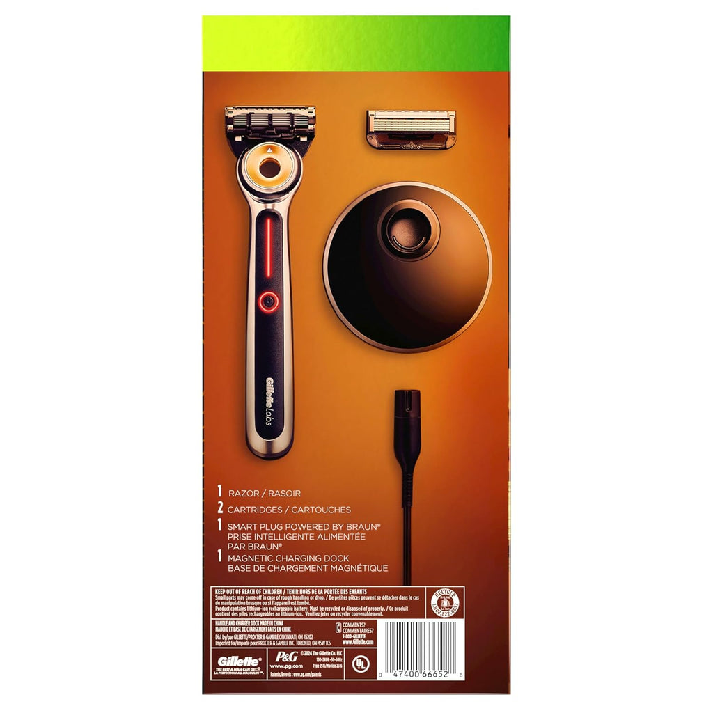 Gillette Heated Razor for Men, Starter Shave Kit by GilletteLabs, 1 Handle, 2 Razor Blade Refills, 1 Charging Dock