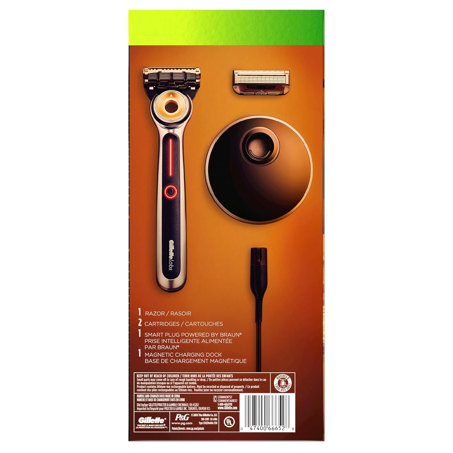 Gillette Heated Razor for Men, Starter Shave Kit by GilletteLabs, 1 Handle, 2 Razor Blade Refills, 1 Charging Dock