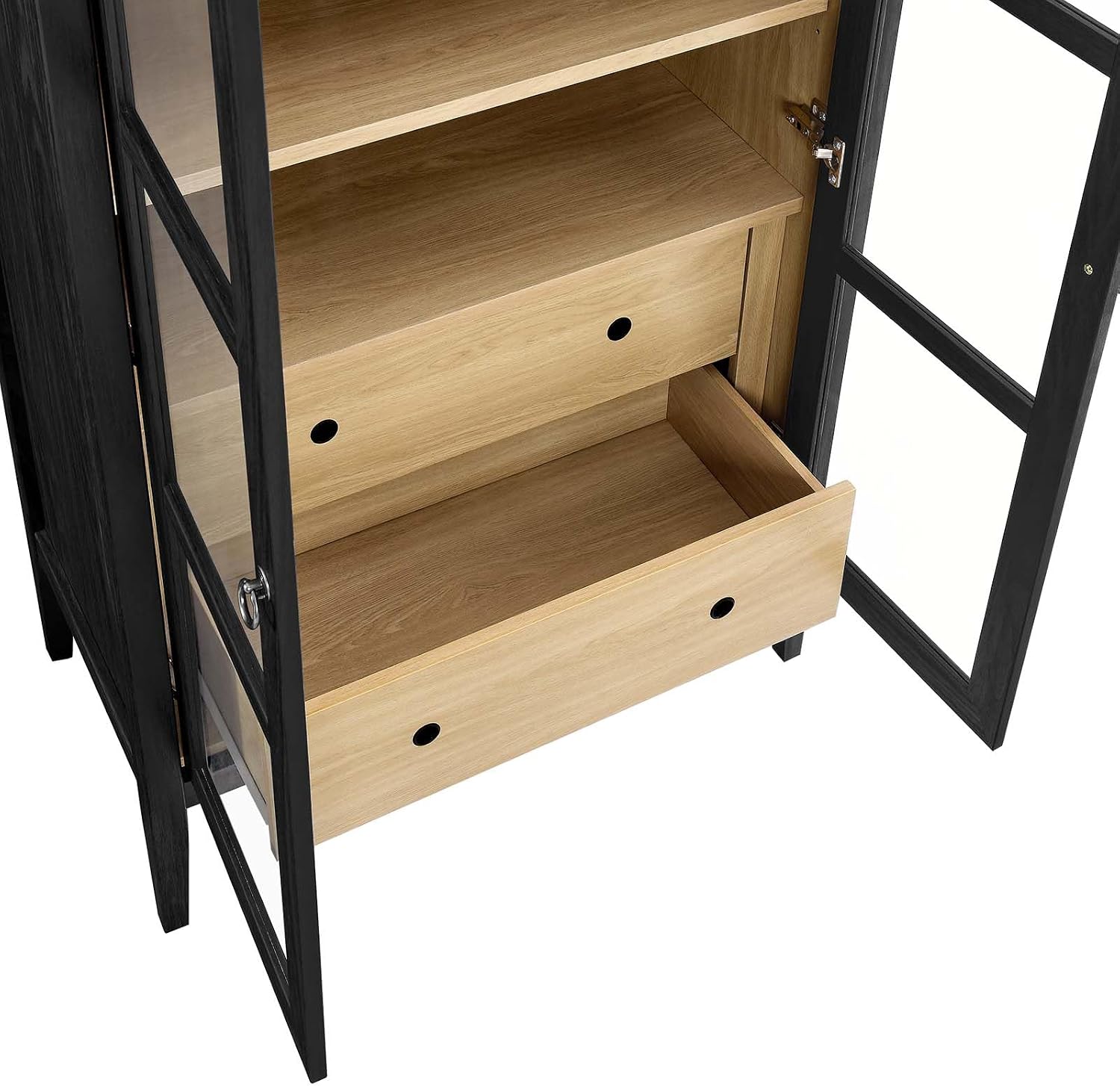 Modway Nolan Modern Farmhouse 71 Inch Tall Arched Storage Display Cabinet in Black Oak