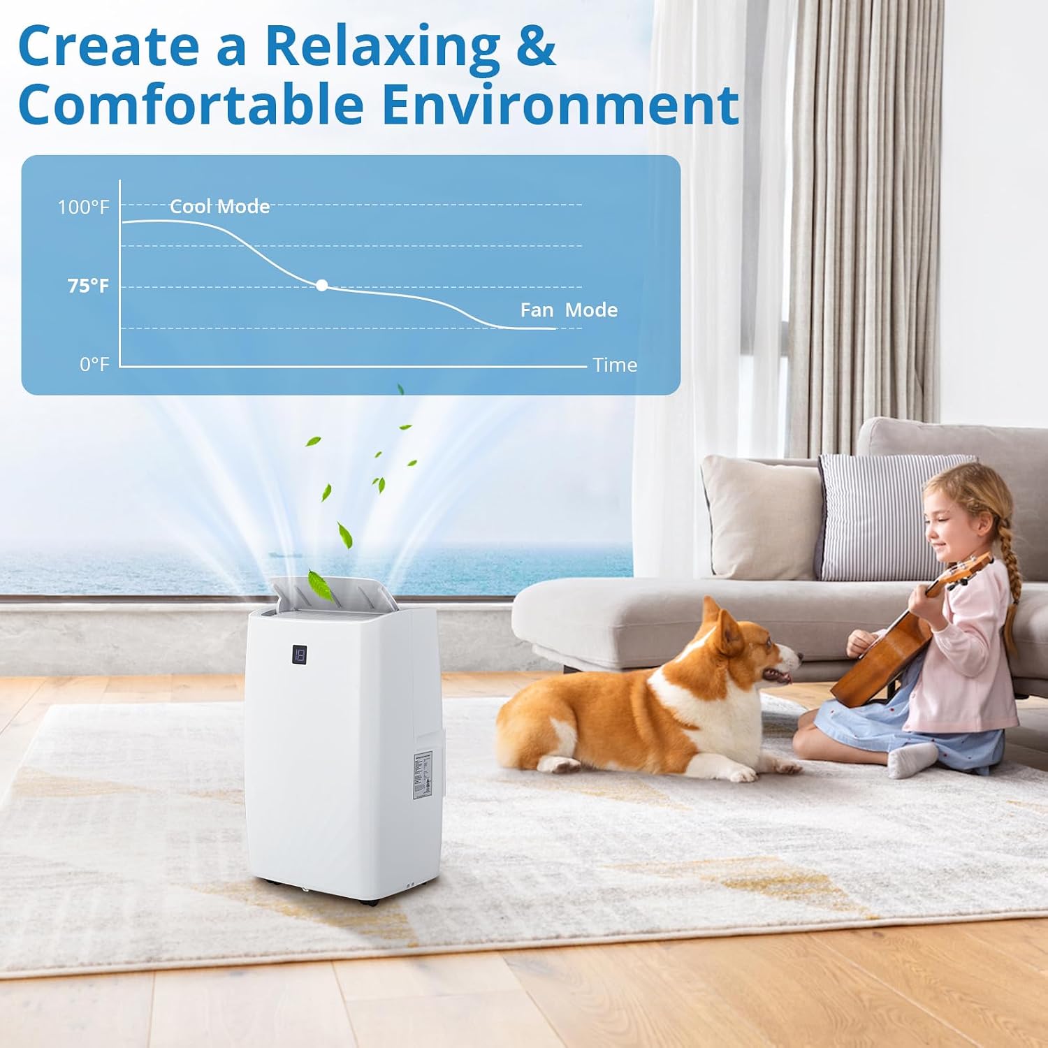 14K BTU Portable Air Conditioners, Cools up to 750 Sq. Ft 3-in-1 Movable AC for Room with Dehumidifier Fan Sleep Mode, 24H Timer, Remote Control, and Window Installation Kit Included