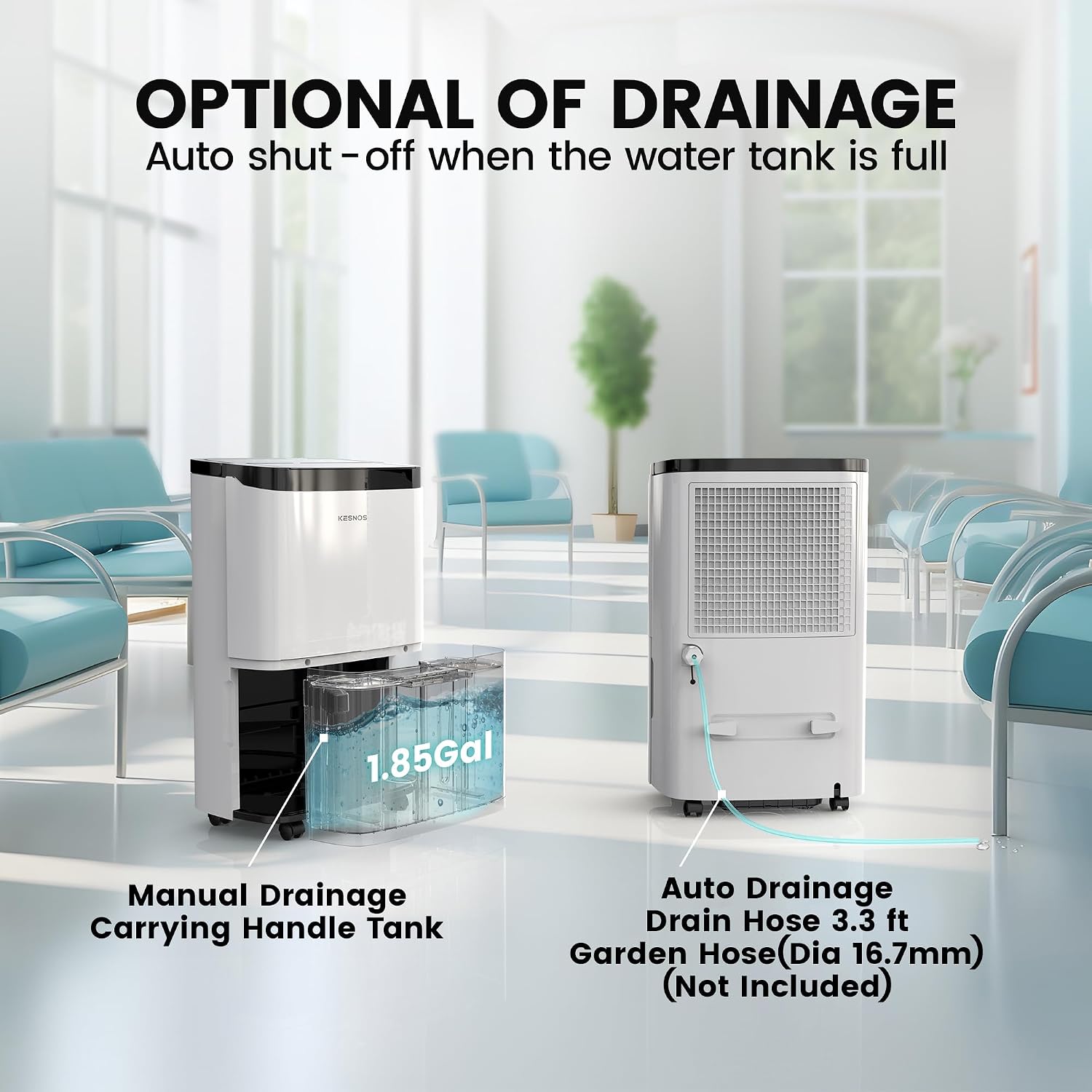 Kesnos 150 Pints Energy Star Dehumidifier with Pump for Space Up to 7500 Sq. Ft - Dehumidifier for Basement with Drain Hose, 1.85 Gal Water Tank, Handle, Self-Drying, Idear for Home, Office