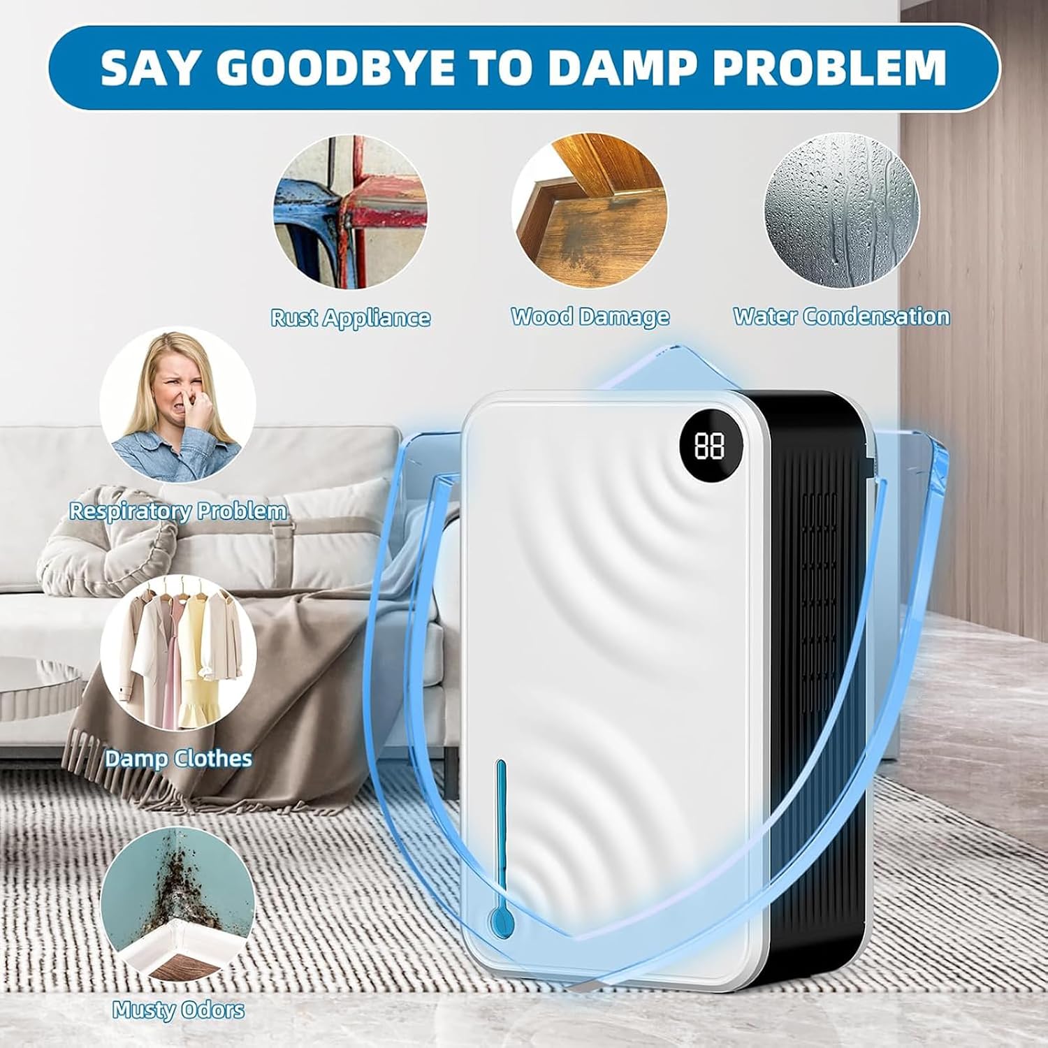 Dehumidifier for Home (980 Sq.Ft), 118 Oz Dehumidifier with Drain Hose, Quiet Portable Dehumidifiers for Bedroom Wtih Sleep Mode, Humidity Display,Auto Shut Off,B