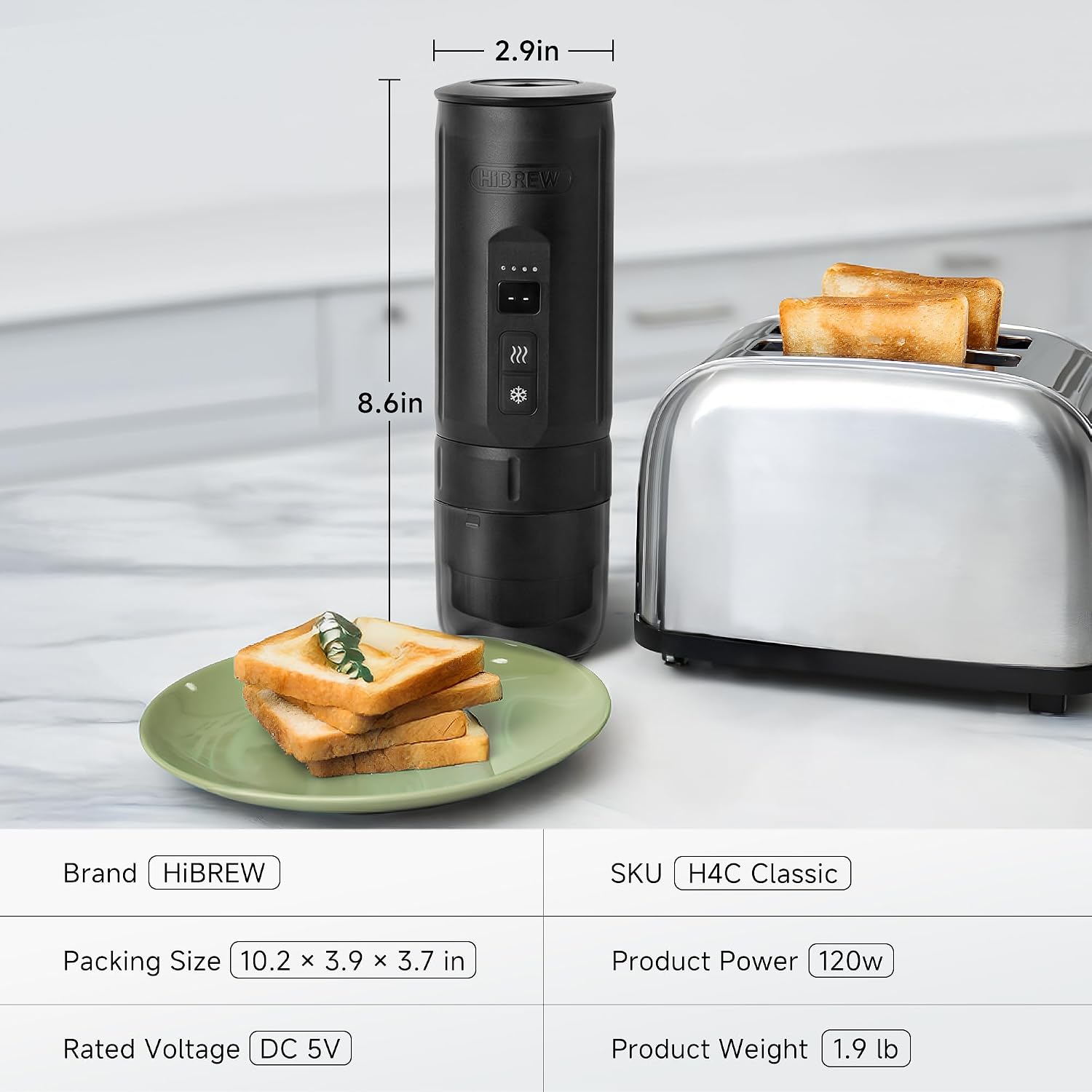HIBREW H4C Classic - Portable Electric Espresso Machine, USB-C Rechargeable Coffee Maker with Removable Battery, Compatible with Ground Coffee & NS Capsules, Travel & Home(Black)