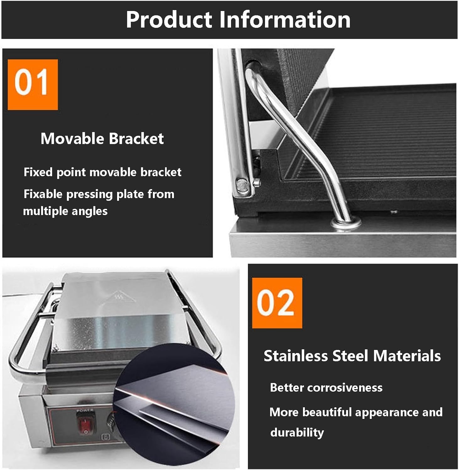 Commercial Sandwich Grill with 1/Fish Scaler & 1/Corkscrew, Electric Sandwich Contact Grill Non-Stick Sandwich Press with 50-300°C Temperature for Restaurant 1800w,grooved