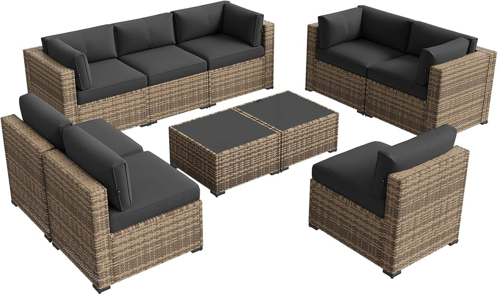 Aoxun Patio Furniture Sets, 10-Piece Outdoor Patio Furniture with Thick Cushions, Wicker Outdoor Conversation Set Sectional Sofa for Backyard, Poolside, Garden
