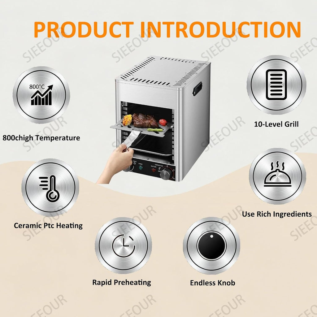Electric Steak Broiler, 1700W Smokeless Indoor Electric Grill With 10-Layer Rack,Commercial,Adjustable Time & Temperature, Smokeless Broiler Oven For Steak & Bbq