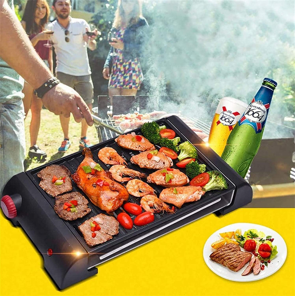 Smokeless Electric Grill Indoor BBQ Filled Drip Tray Reduced Odour Smoke,Household Nonstick Electric Griddle