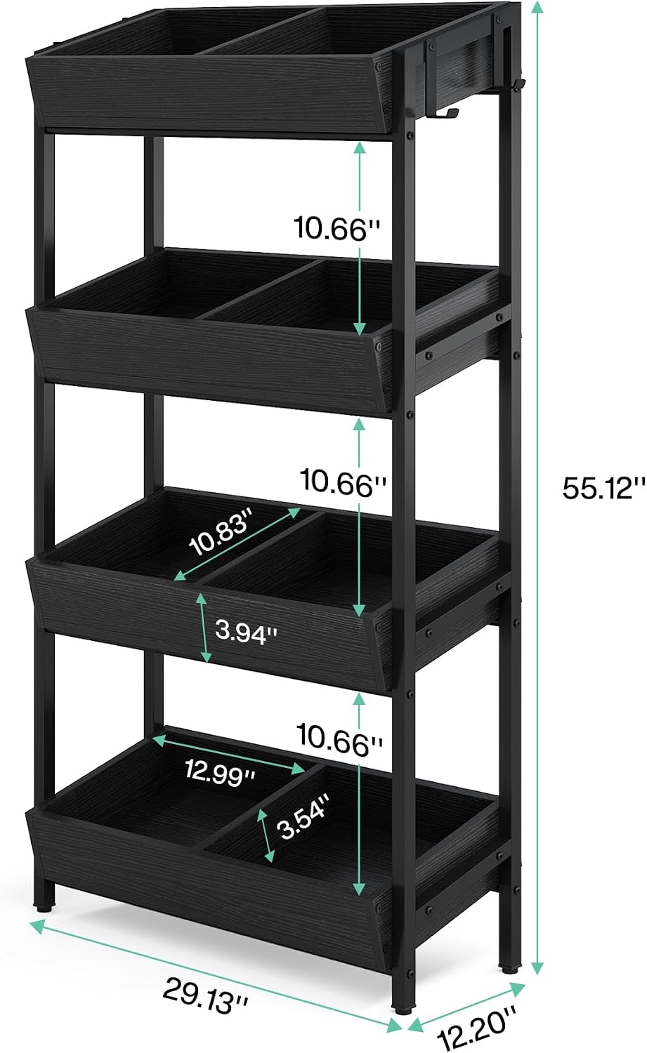 Tribesigns 4-Tier Retail Display Rack, Wooden Snack Candy Stand, Concession Potato Chip Display Rack, Storage Shelf Organizer with Heavy-Duty Metal Frame, Easy Assembly(1, Black)