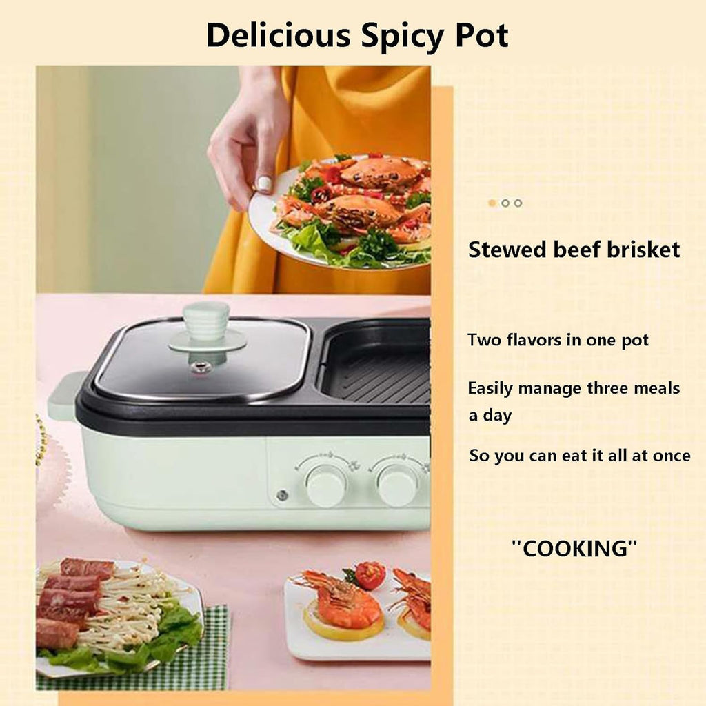 Electric BBQ Pot Frying Pan | Electric Contact Grills with Dual Disc | Nonstick Multi-Cookers for Indoor and Outdoor Barbecue | Toughened Glass Cover | Easy to Cooking and Clean