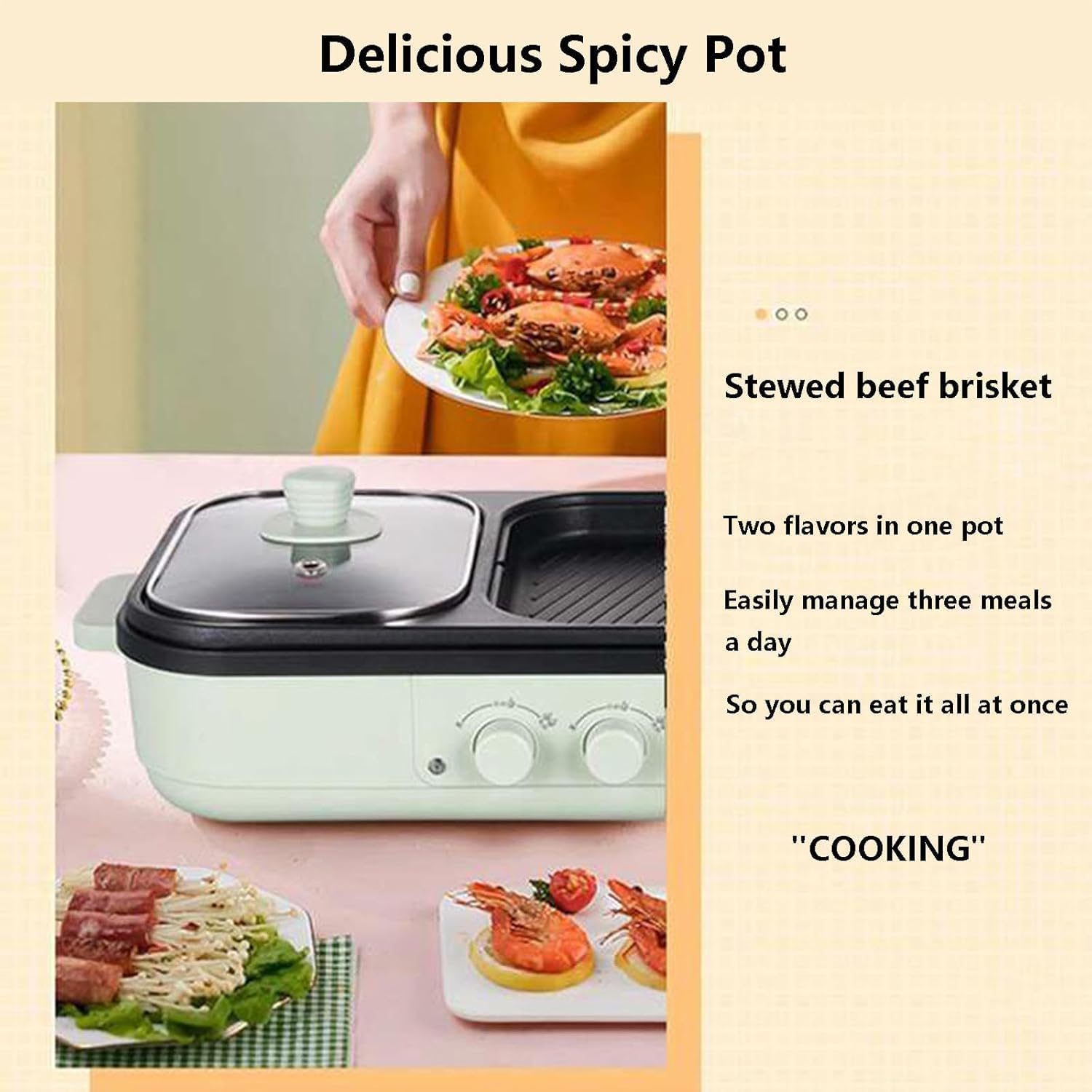 Electric BBQ Pot Frying Pan | Electric Contact Grills with Dual Disc | Nonstick Multi-Cookers for Indoor and Outdoor Barbecue | Toughened Glass Cover | Easy to Cooking and Clean