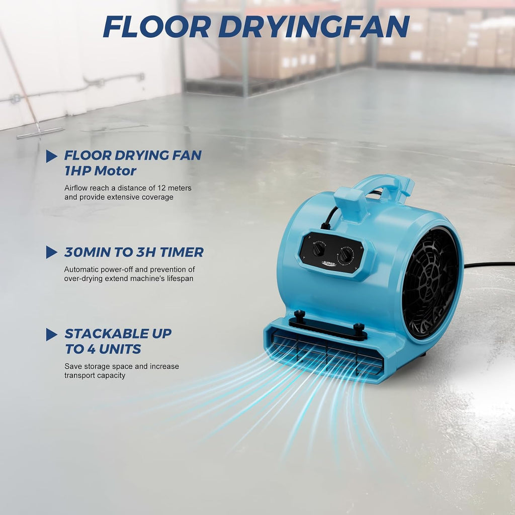 ALORAIR Water Damage Restoration Combo Package 8x Air Mover 2x Air Scrubber 1x Commercial Dehumidifier Ideal for Industrial, Commercial & Home Use - Set 2
