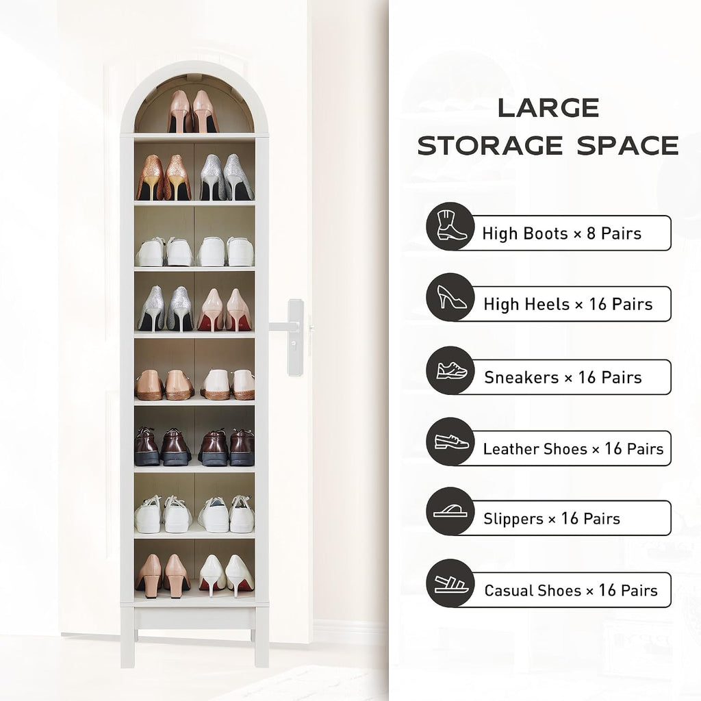 IFGET 71' Tall Arched Bookshelf, 8 Tiers Arch Bookcase with Storage, Modern Farmhouse Book Shelf with Adjustable Shelves, Wood Bookshelf w/Open Display Shelves for Living Room, Office (Antique White)