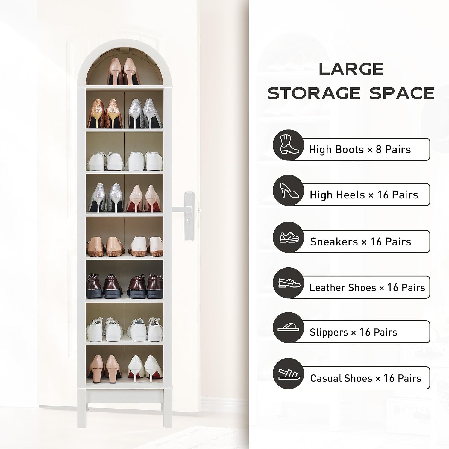 IFGET 71' Tall Arched Bookshelf, 8 Tiers Arch Bookcase with Storage, Modern Farmhouse Book Shelf with Adjustable Shelves, Wood Bookshelf w/Open Display Shelves for Living Room, Office (Antique White)
