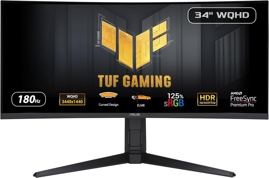 ASUS TUF Gaming 34' 1440P 1500R Curved Monitor (VG34VQL3A) - QHD (3440 x 1440), 180Hz, 1ms, Extreme Low Motion Blur, Freesync Premium Pro, 125% sRGB, DisplayHDR 400, Height Adjustable, 3 year warranty